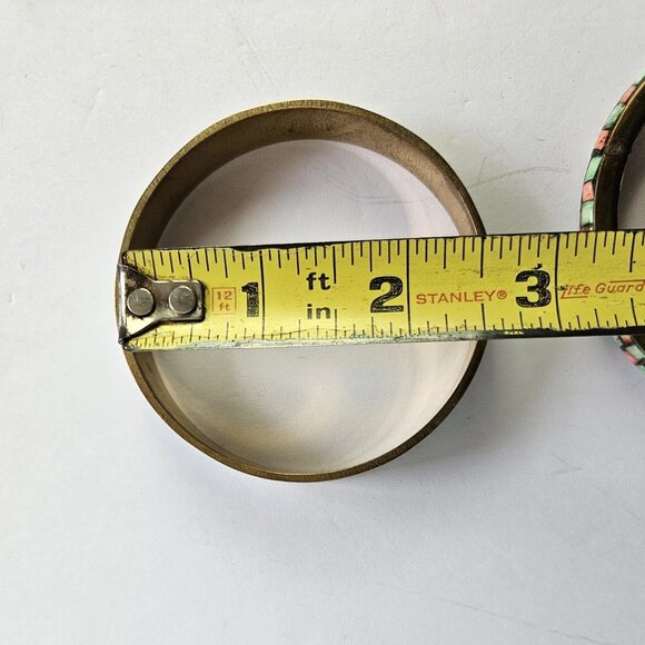 BOHO Vtg Handmade Inlayed Multicolor Bangle Bracelets Blue Red Green 2.5" - Picture 9 of 10